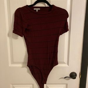 Maroon/Black Striped Bodysuit